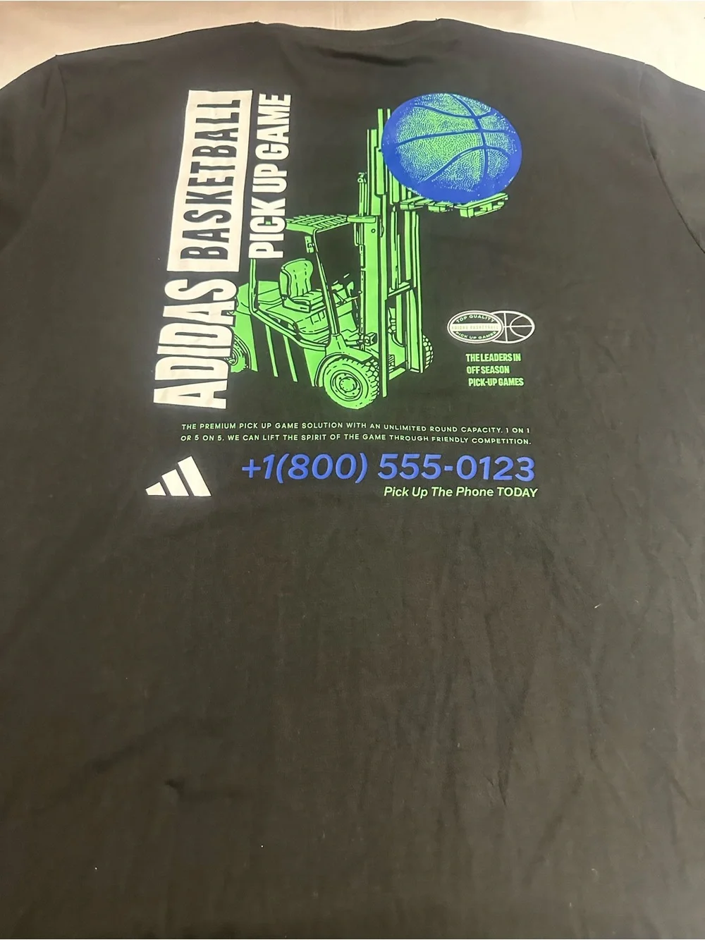 adidas Black Short Sleeve Graphic Crew Tee with Small Chest Logo